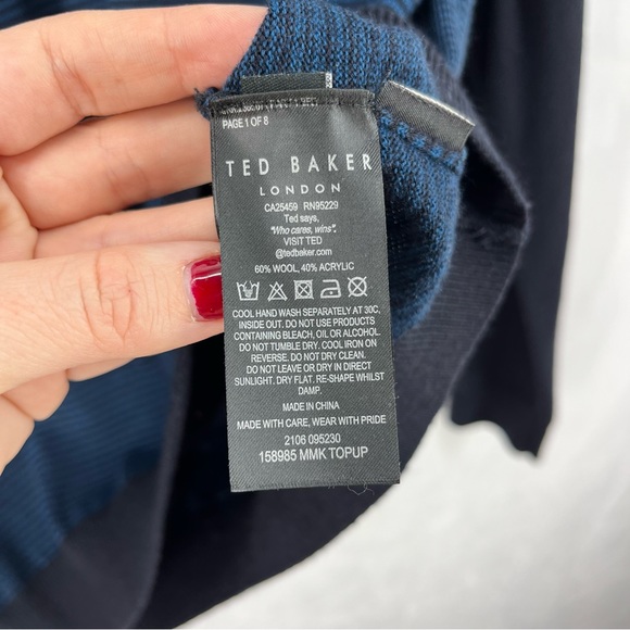 Ted Baker London Striped Raglan Jumper Navy Blue Wool Blend Women’s 4 Sweater - Picture 7 of 10